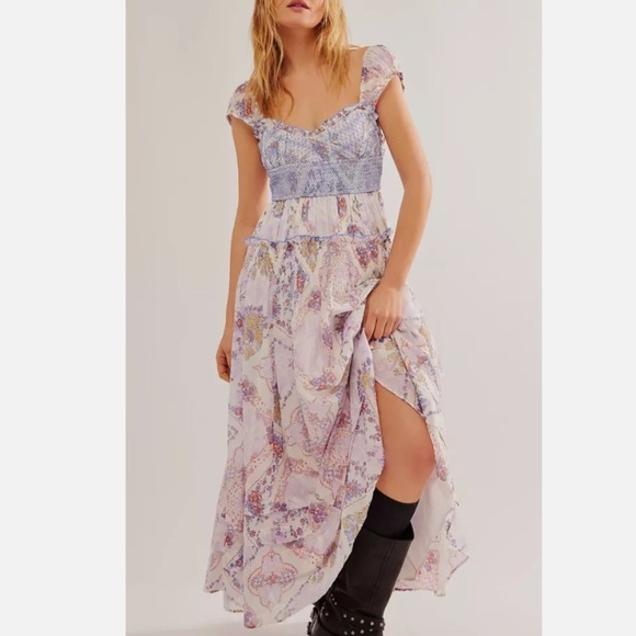 Free People Forever Favorite Maxi Dress Candy Combo Floral Purple Large L NWT